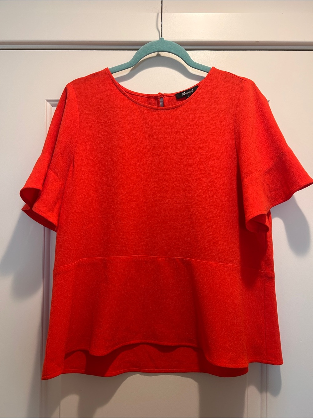 Madewell Orange Flutter-Sleeve Peplum Top Large